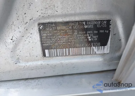 2006 BMW 325I from USA, damaged, VIN WBAVB13596KX63108